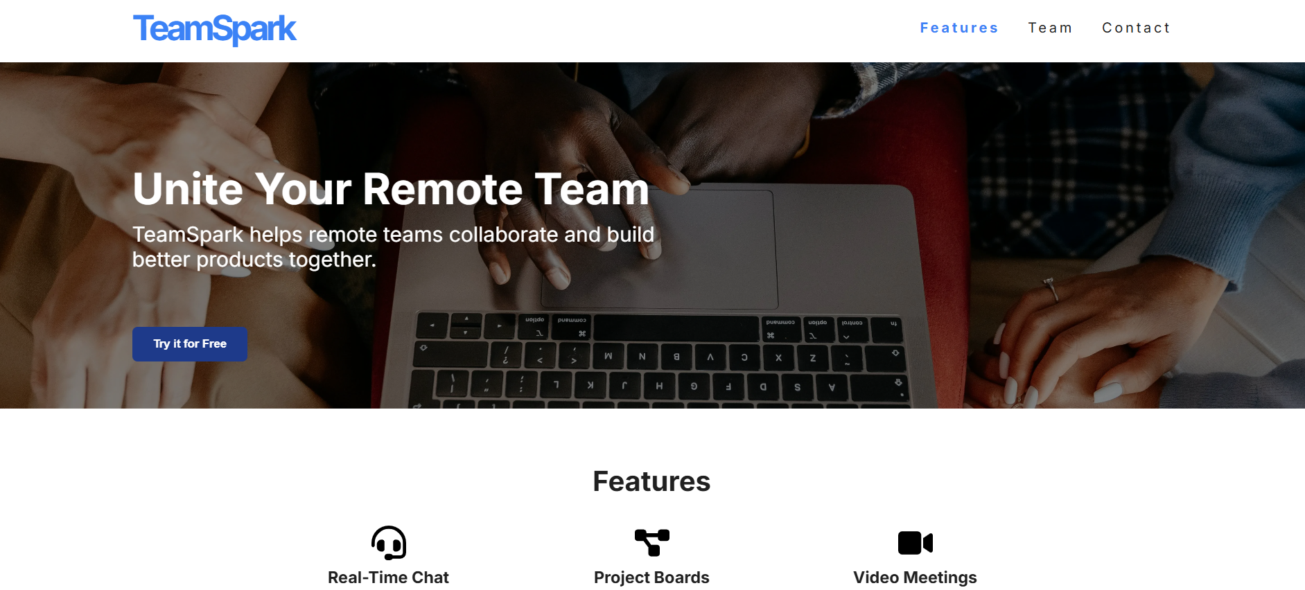 A preview of the TeamSpark website